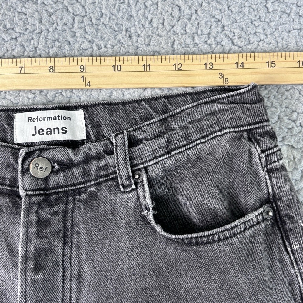 Reformation Jeans 28 Gray Cropped Wide Leg Button Fly Raw Hem Sustainable Fabric - Picture 10 of 12